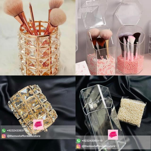 Crystal Golden Brush Holder