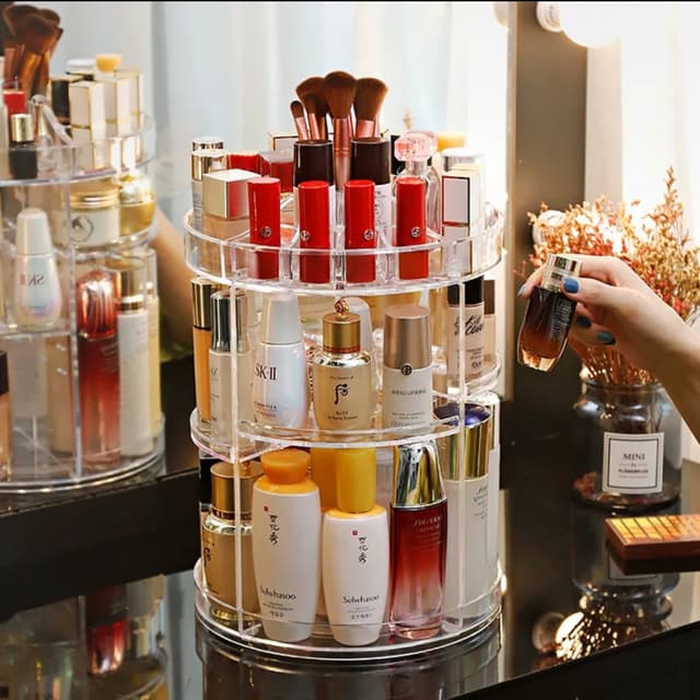 360 Degree Rotation Make Up Organizer Transparent Fashion Spin Multi-Functi