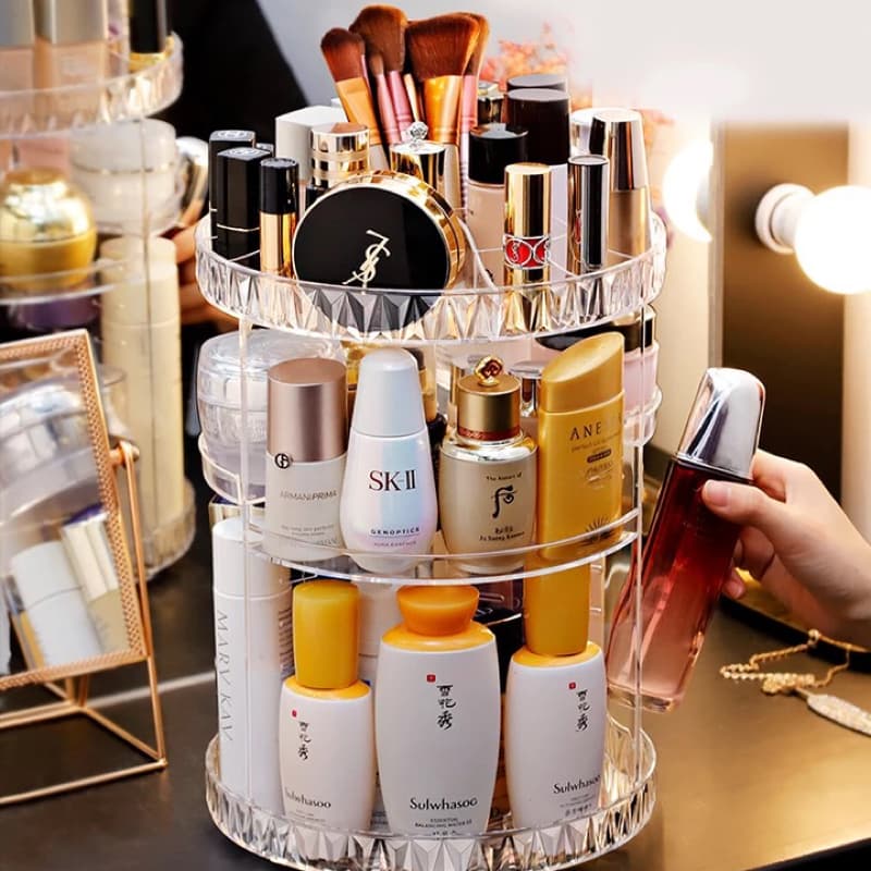 360 Degree Rotation Make Up Organizer Transparent Fashion Spin Multi-Functi
